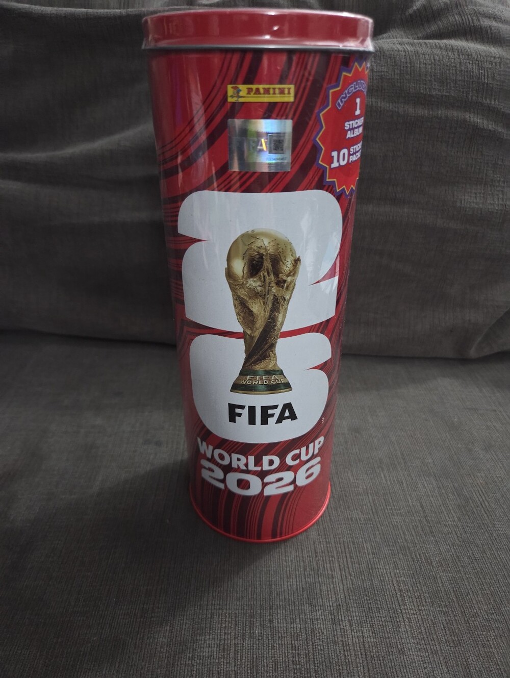Panini Red and Black FIFA Collectible Tin with Gold Trophy Accent